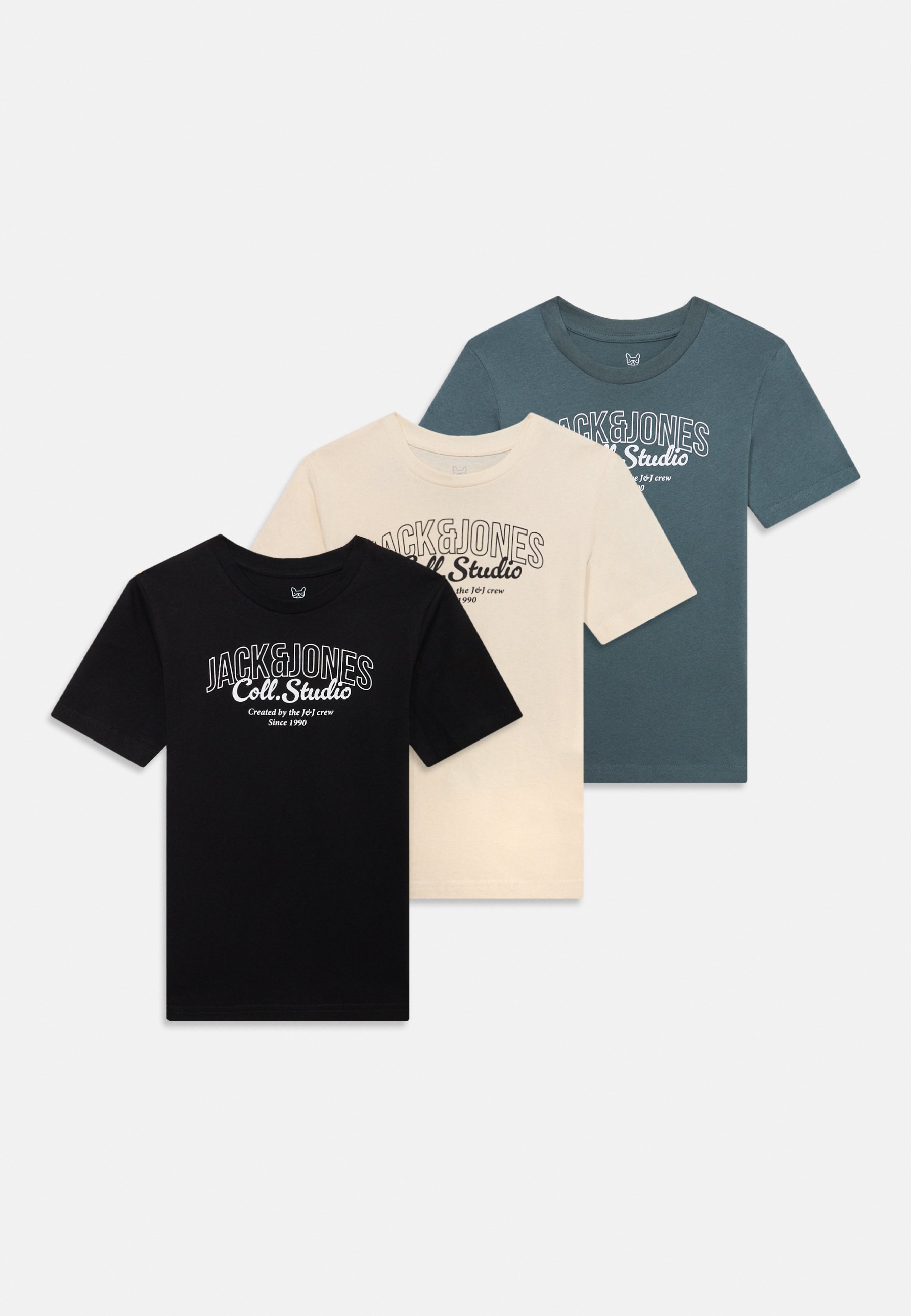 Lot de 3 t-shirts Jack & Jones Junior JJMAKOTO à col rond - Imprimé - motif orageux/noir/blanc antique