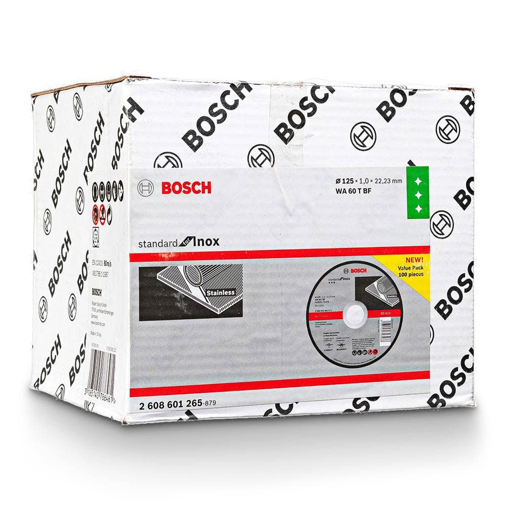 BOSCH Trennscheibe 125 x 1,0 mm für Stahl und Edelstahl – STANDARD für Edelstahl – 100 Stück
