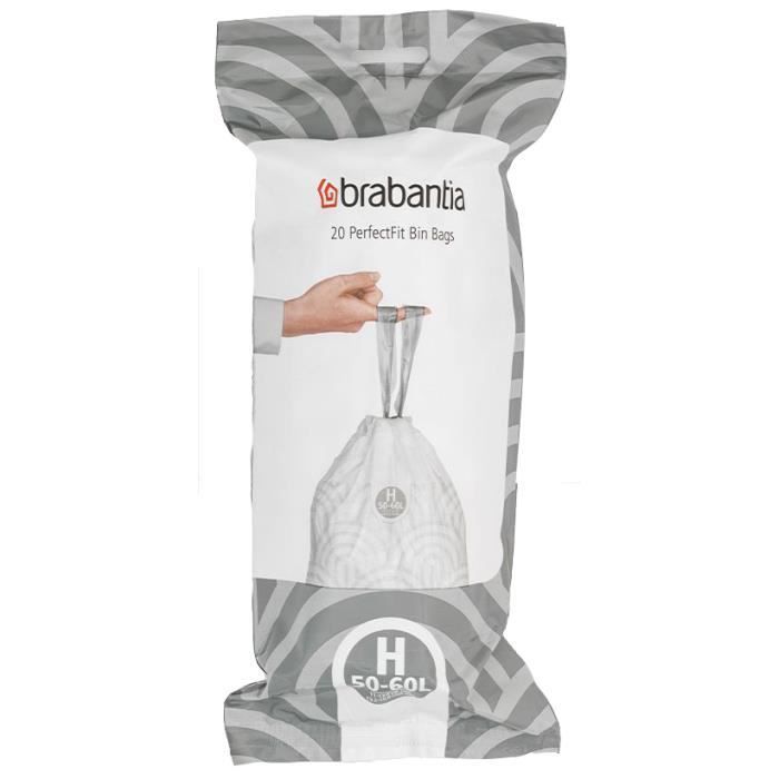 BRABANTIA 6 rollos de 20 bolsas de basura PerfectFit, Código H, 50-60L - Blanco