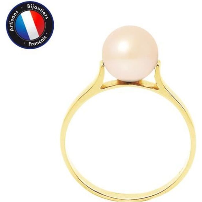 Anillo - PERLINEA - Perla cultivada auténtica de 7-8 mm - Color rosa natural - Oro amarillo - Para mujer