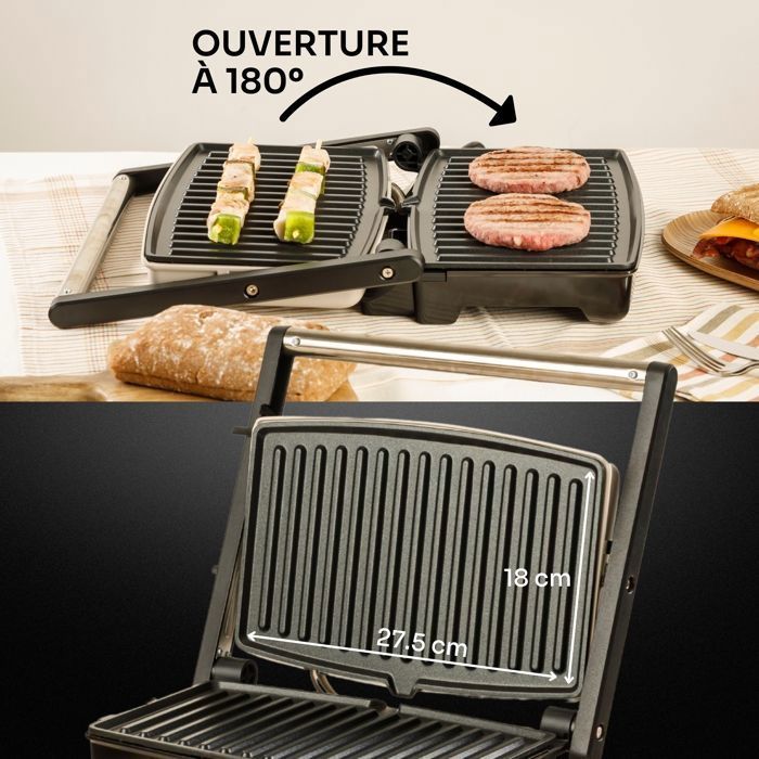 Mellerware Plancha Grill Hotty 1500 Sand | 1500 W | Ouverture 180° | Revêtement antiadhésif