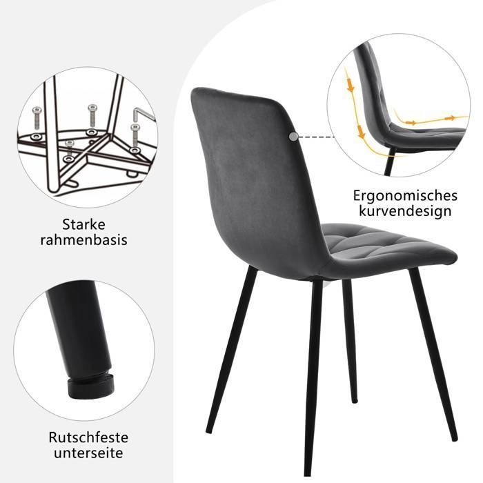 Juego de mesa de comedor de 117 × 68 cm con 4 sillas - Juego moderno de mesa y sillas para cocina/sala de estar - Sillas de terciopelo gris oscuro