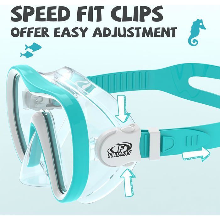 Máscara de buceo infantil Findway (de 4 a 16 años), gafas de natación panorámicas de 180°, antivaho, impermeables, ideales para nadar y practicar snorkel.