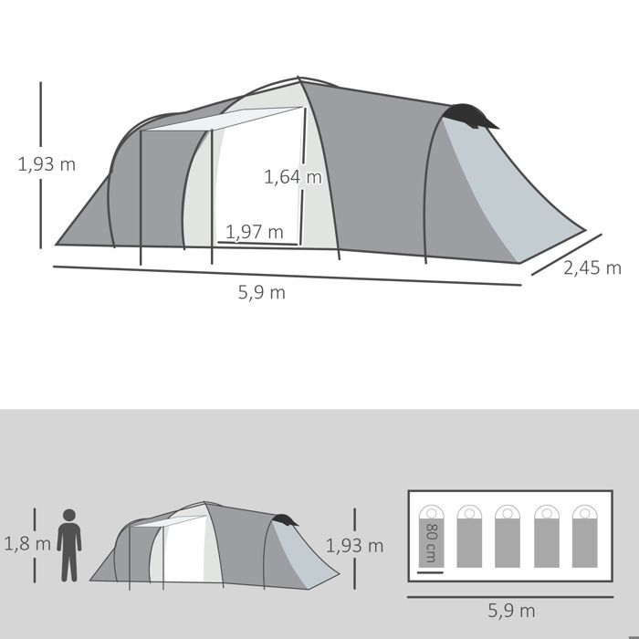 Outsunny - Retkeilyteltta - Oxford-kangasta - 590x245x193cm - Harmaa