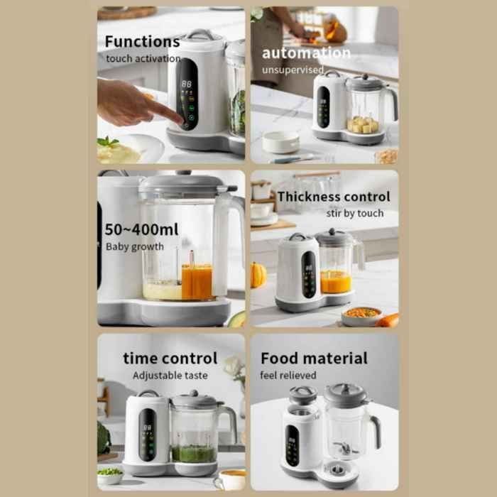 Mixeur, préparation d'aliments pour bébés, capacité 400 ml, 4 fonctions : cuisson vapeur, cuisson à l'eau, minuterie, gris