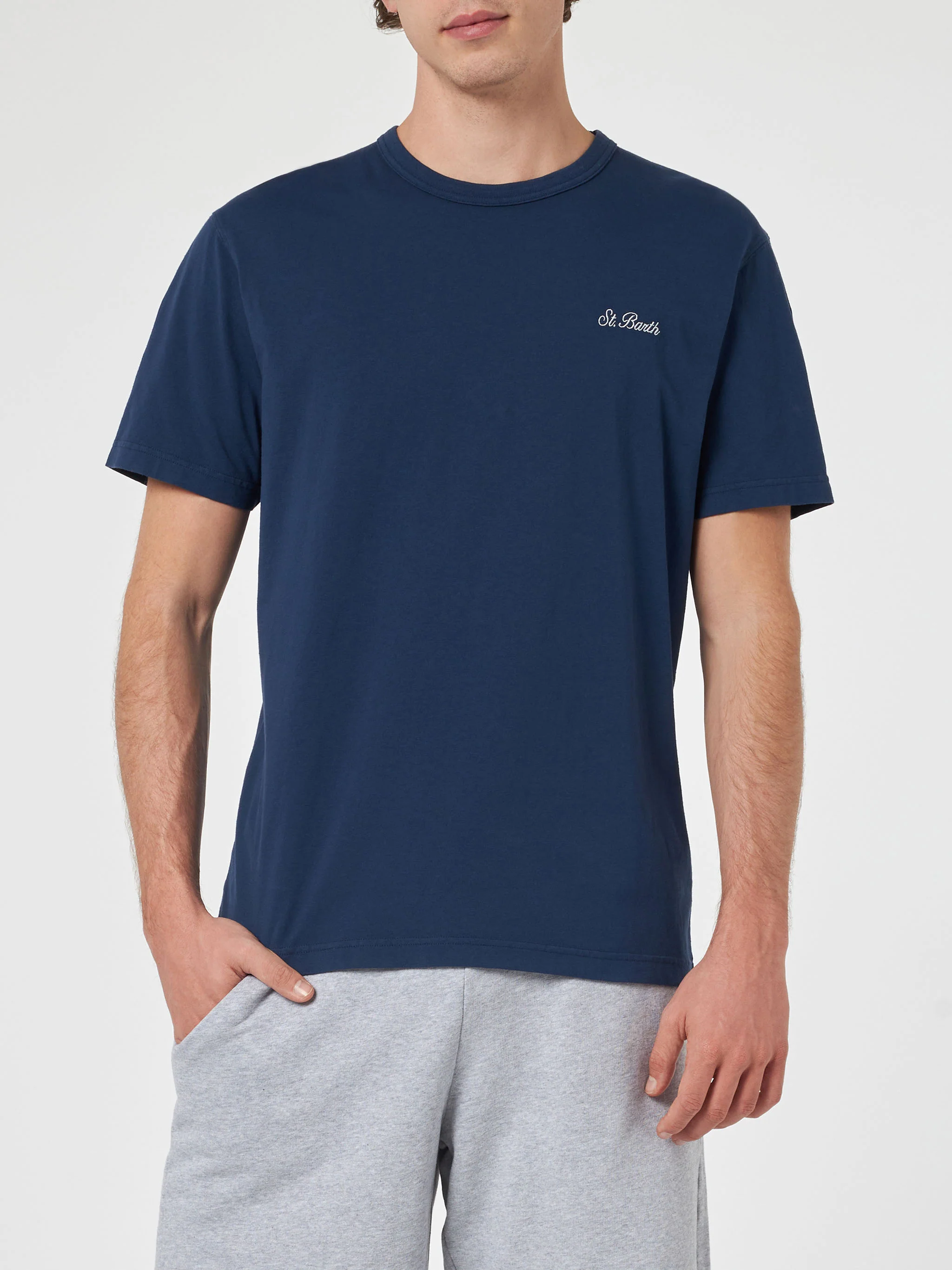 Dover Blue Herren-T-Shirt aus Baumwolljersey mit St. Barth-Stickerei