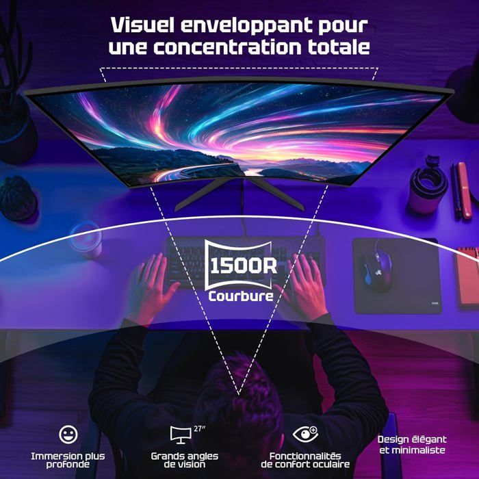 Gebogen gamingmonitor - Amzfast - AMZG27C1 Pro-EU - 240Hz - FHD - 1ms MPRT