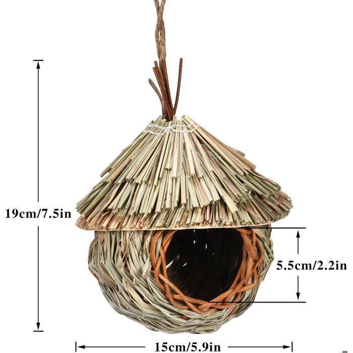 Nichoir à Oiseaux Exterieur Suspendre - Tissé à la Main - pour Les Petits Birds - 15×19cm