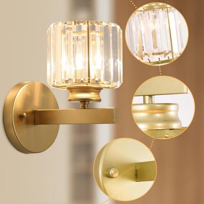 WOTTES Applique Murale Moderne En Cristal, 15CM Applique Murale Ronde En Cristal D’or E27, 1pcs Pour Chambre Chevet Couloir