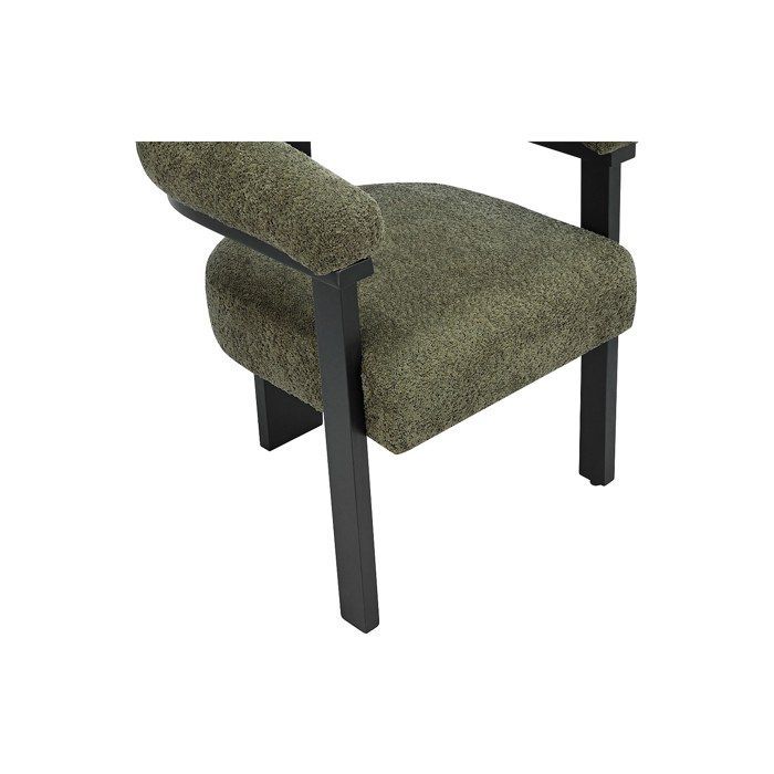 Sedia con braccioli in tessuto bouclé e legno di caucciù nero - Khaki - LIVELIA