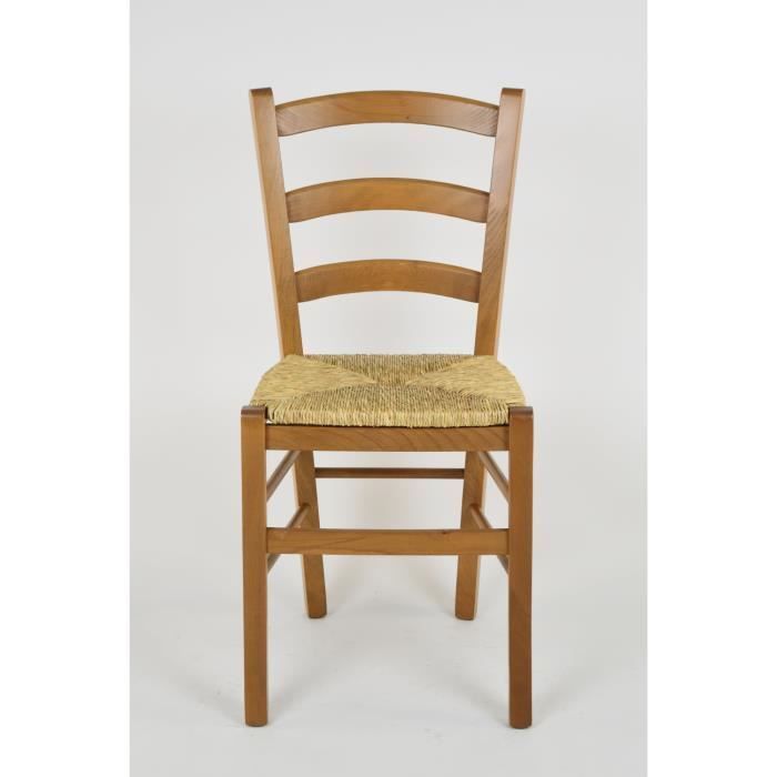 Tommychairs - Conjunto de 4 cadeiras de cozinha VENICE, estrutura robusta em madeira de faia pintada na cor carvalho e assento de palha.