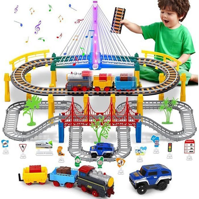 MARSEE elektrische racebaan voor jongens van 3-6 jaar, speelgoedbaan met auto's en accessoires, kerstcadeau voor kinderen