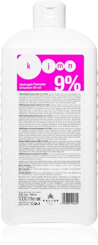 Emulsão oxidante profissional de peróxido de hidrogênio Kallos KJMN 9% 30 vol.