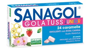 Phyto Garda Sanagol Gola Tuss Junior aardbeiensmaak 24 snoepjes verlichting bij keelpijn voor kinderen