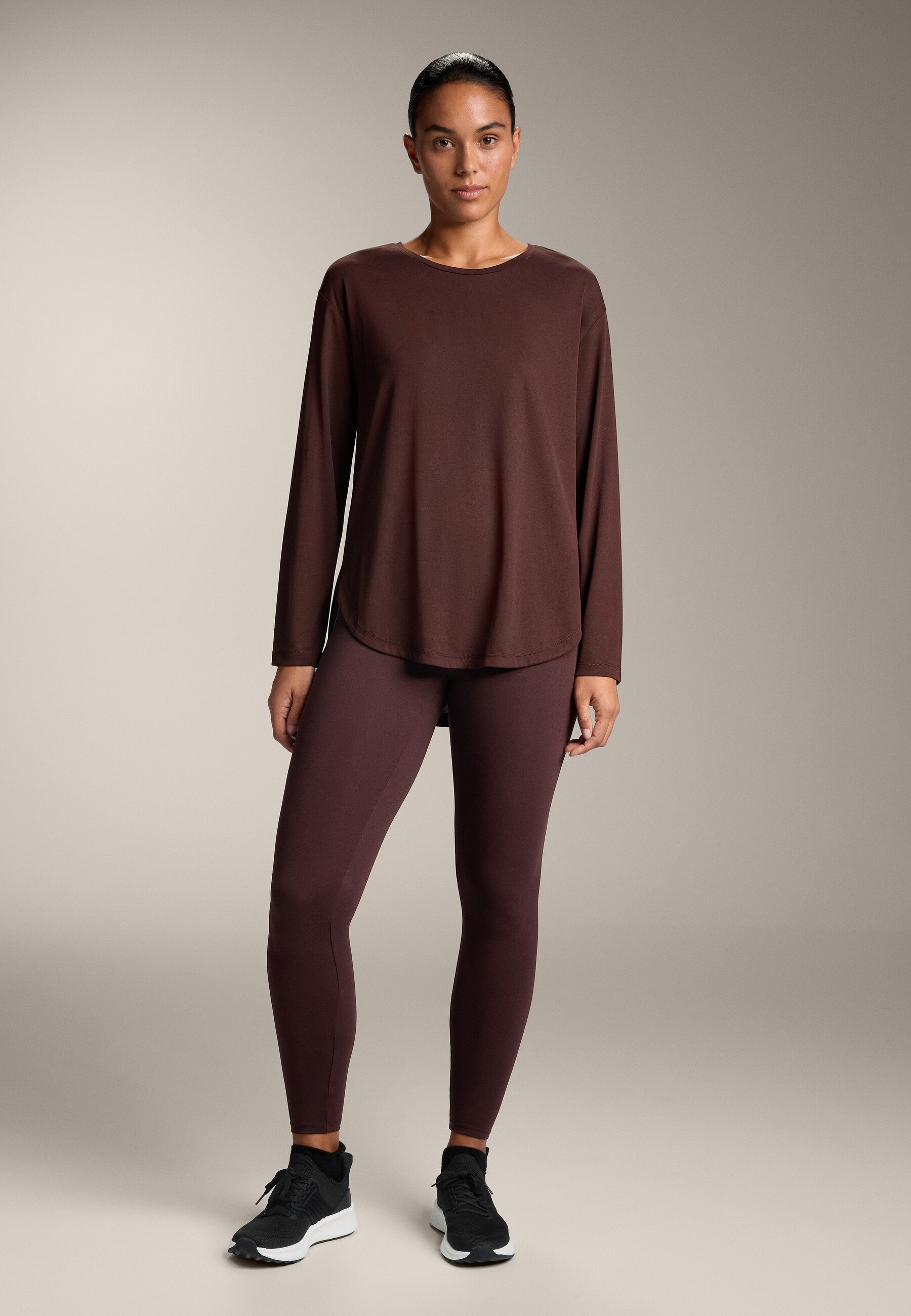 OYSHO MAGLIA A MANICHE LUNGHE SOFT TOUCH CON PIEGHE NERE - Maglia a maniche lunghe - marrone