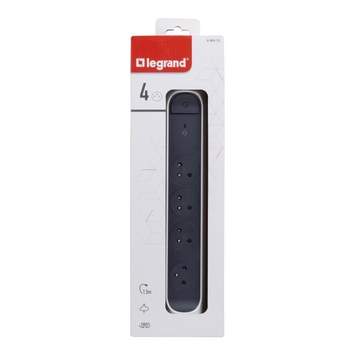 LEGRAND FB 4x2P+E premium stekkerdoos met overspanningsbeveiliging, 1,5 m, 1 mm², wit/zwart
