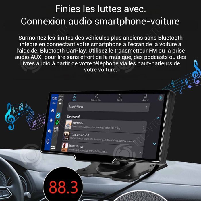 Autoradio INN 7-32V con schermo touchscreen IPS da 10 pollici, telecamera posteriore 1080p, CarPlay, autoradio wireless e navigazione.