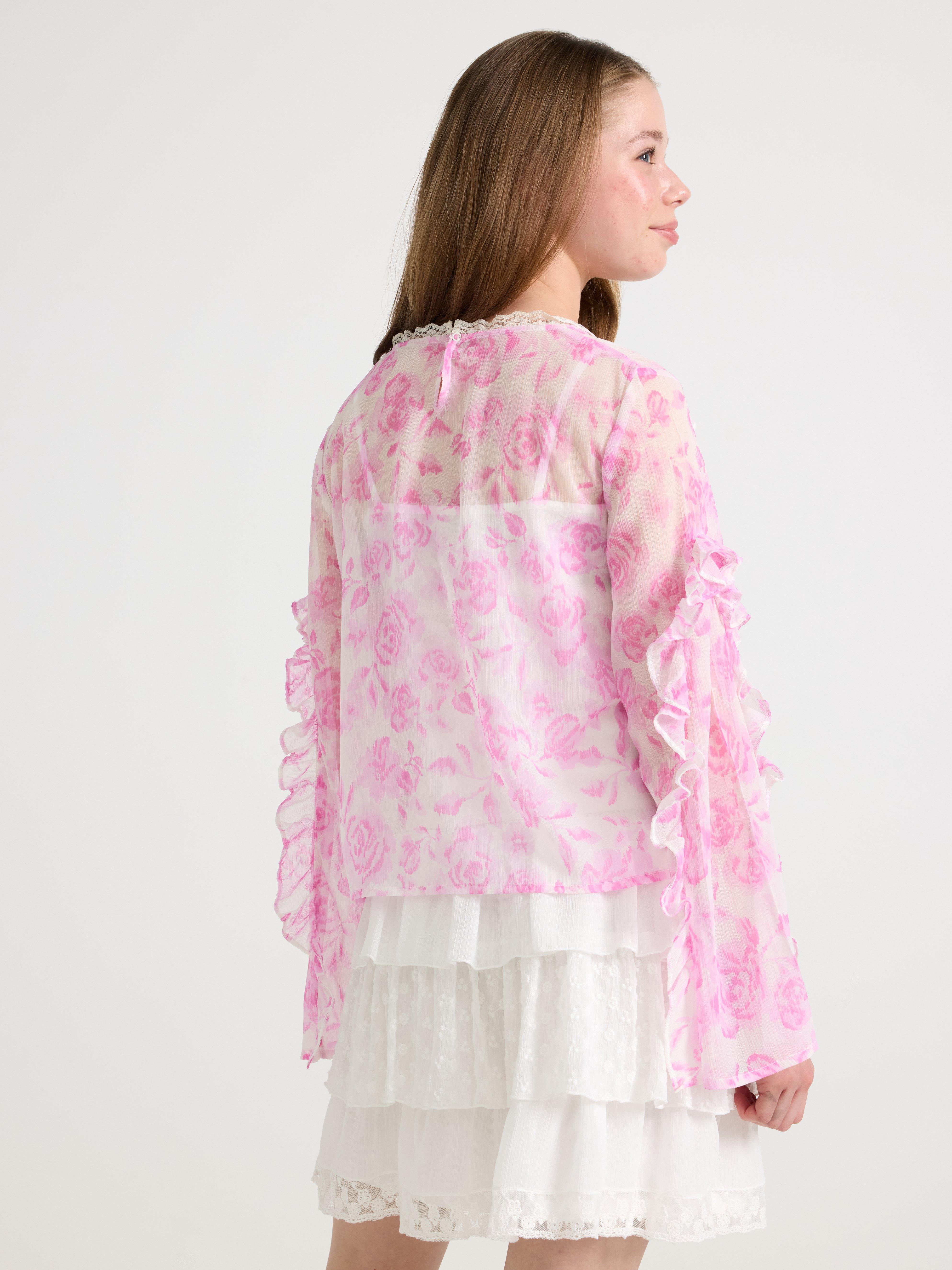 Bluse med rysjer Lys rosa