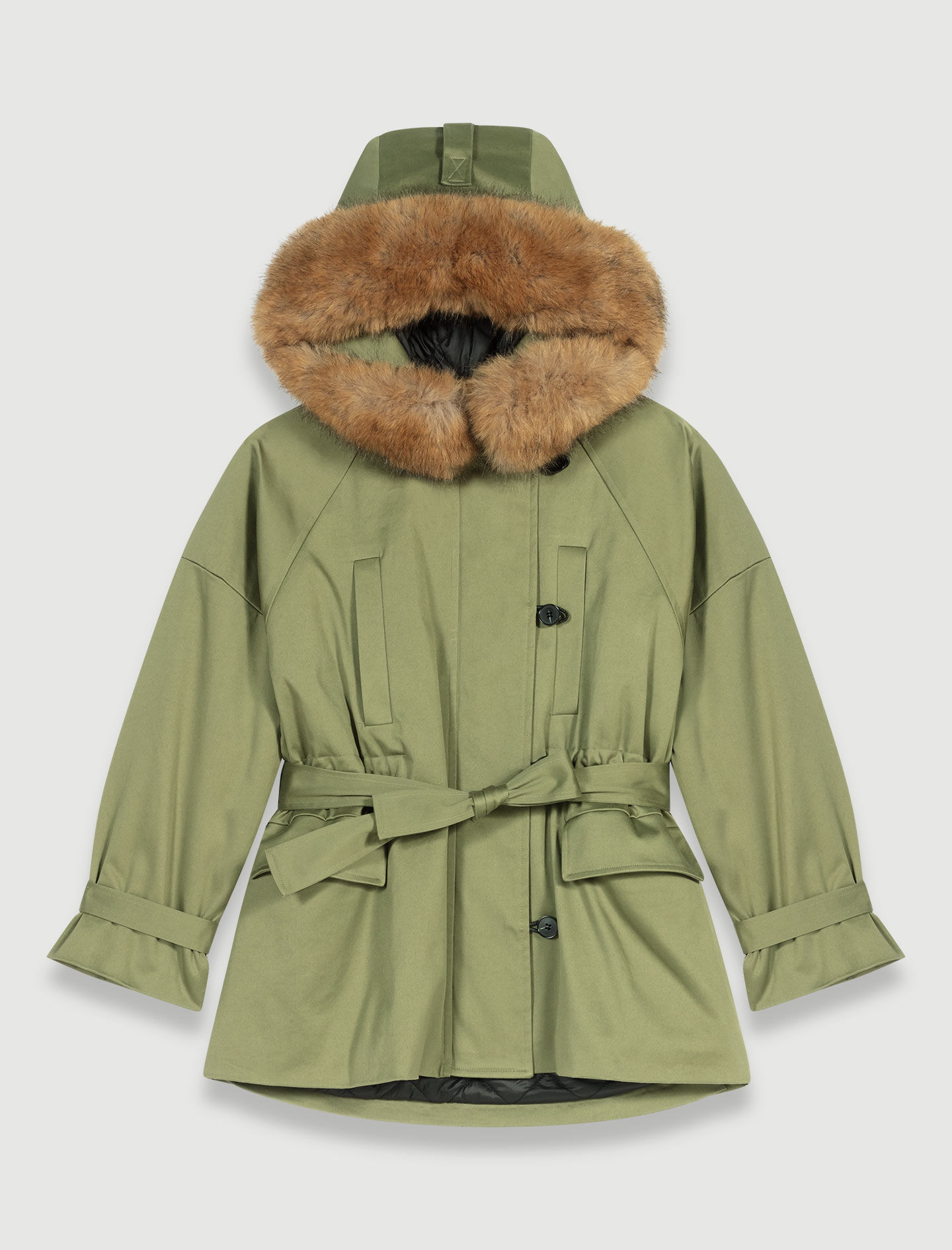 Korte parka met capuchon - Khaki