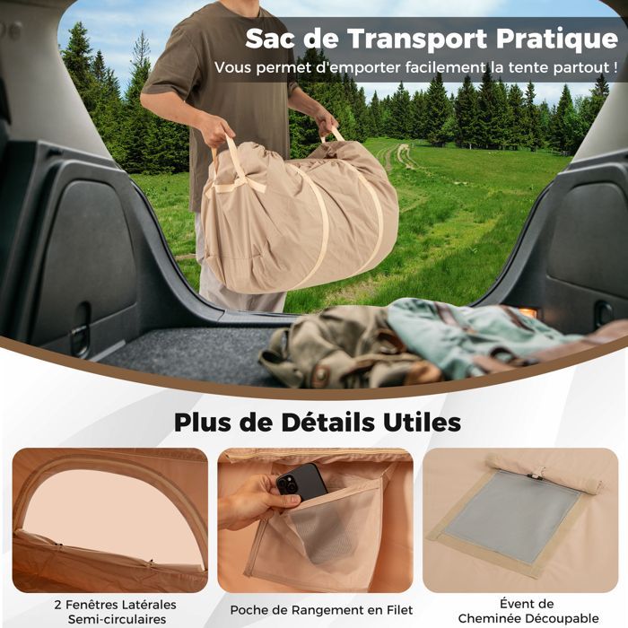 Tienda de campaña hinchable rápida COSTWAY para 4-6 personas - Bomba - 4 ventanas con mosquitera - 2 puertas - Bolsa de transporte - 3 x 2,1 x 1,97 m
