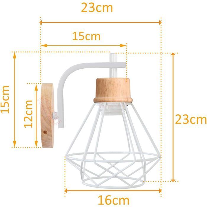 IDEGU 2 apliques de pared vintage tipo jaula, blancos, lámpara de pared industrial de 16 cm en hierro y madera, luminaria retro E27