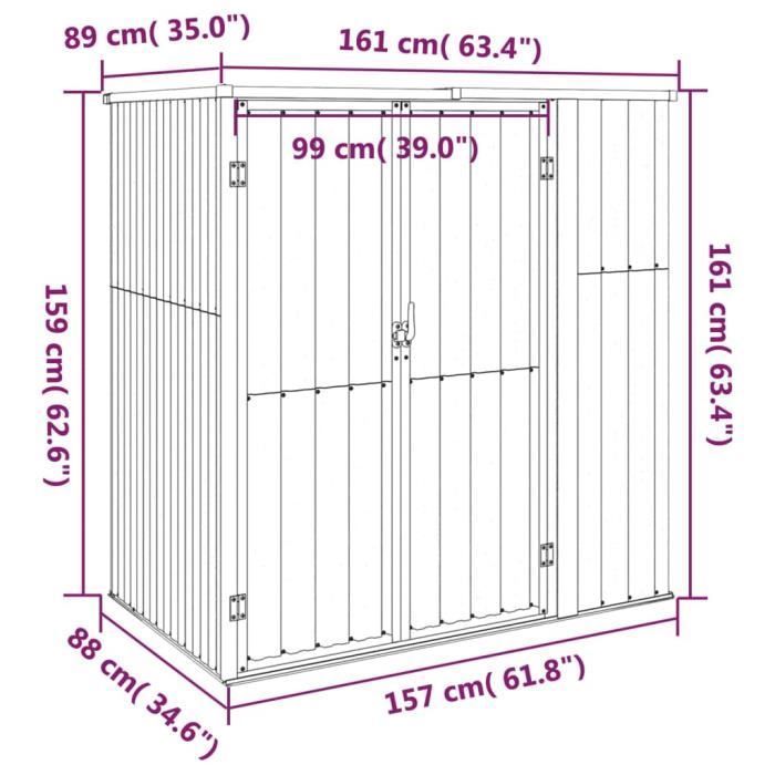 Abri à outils de jardin - ESTINK - 161x89x161cm - Acier galvanisé - Anthracite - 85670