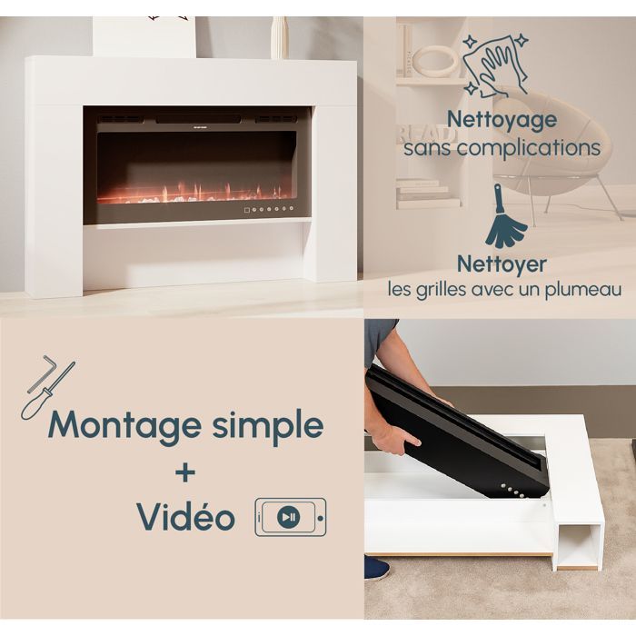 Mueble con chimenea eléctrica - DISEÑO DE MUEBLES - Acabado lacado en blanco - LED multicolor - 1000/2000W - Mando a distancia - Candela