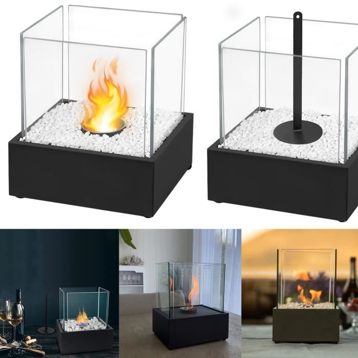 AUFUN Bioethanol Tabletop Fireplace - Black - Portable Indoor/Outdoor - Clean Burning