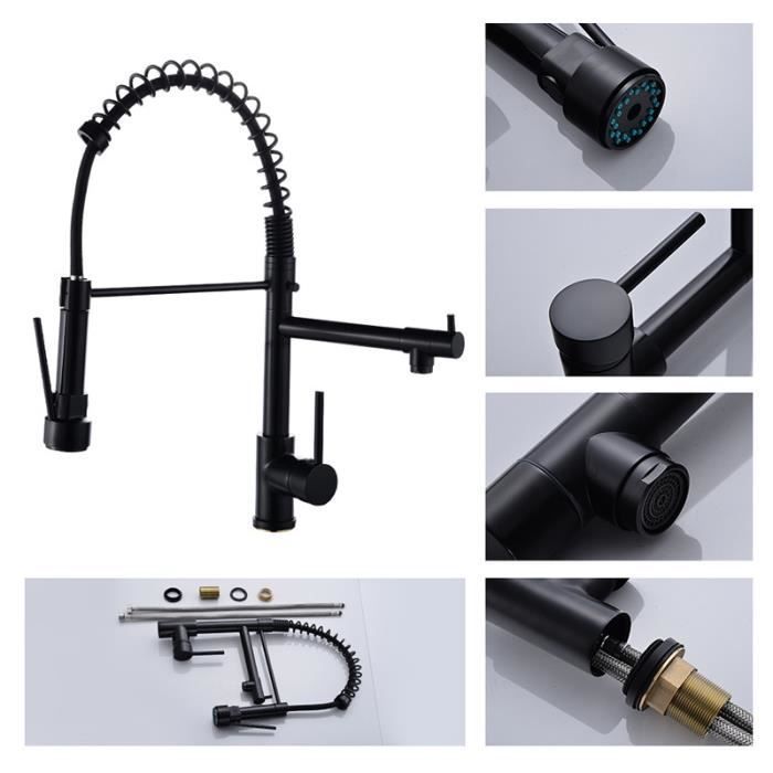 Grifo de cocina UNI negro - Grifo mezclador - Rociador extraíble con 2 modos - Rotación de 360 grados