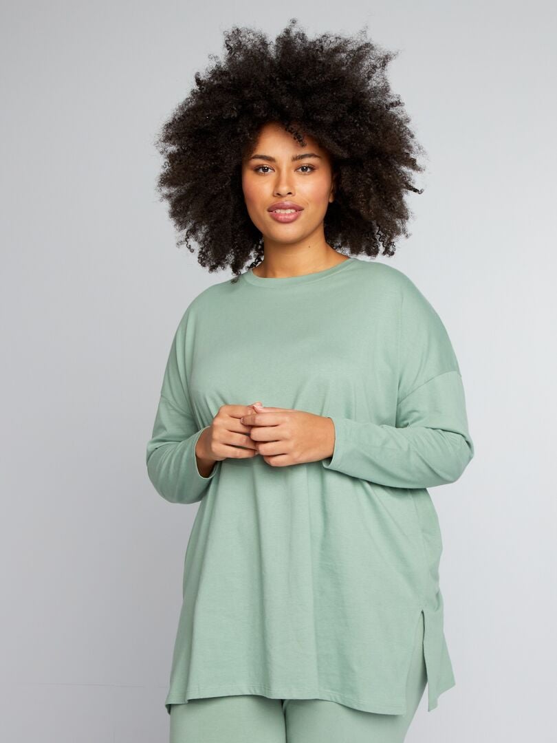 Lang T-shirt van effen jersey - GROEN