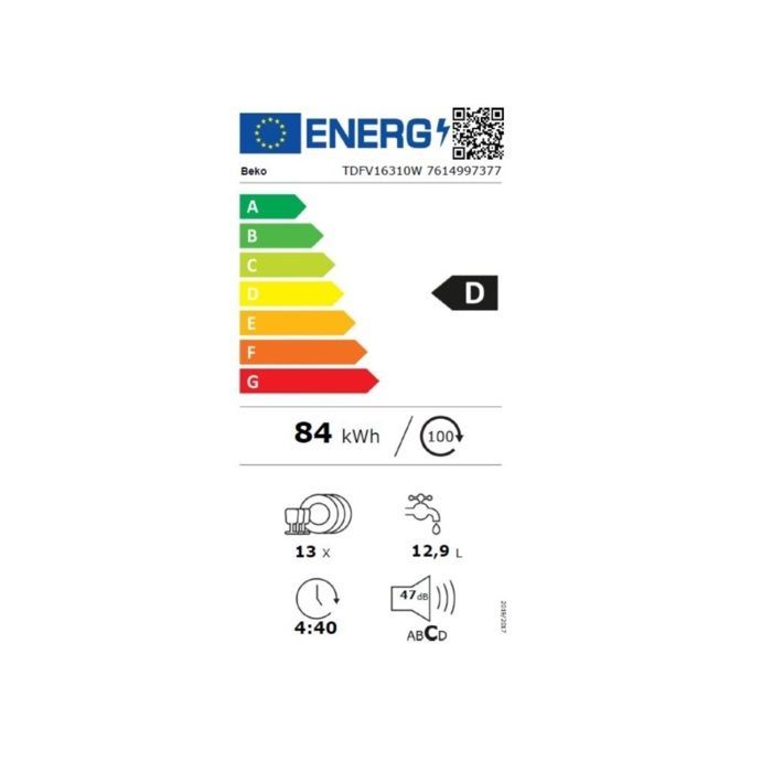 Lava-louças - BEKO - TDFV16310W - 13 serviços - 60 cm - 47 dB - Branca