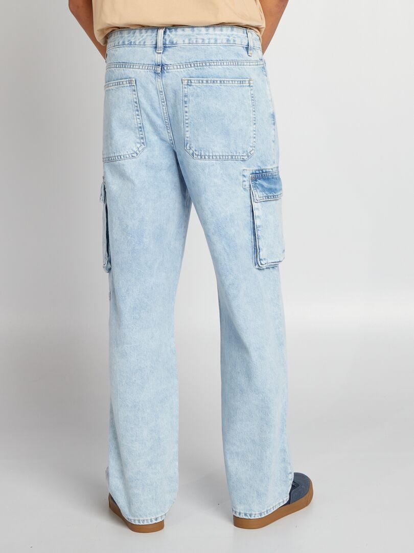 Calça jeans de pernas largas com bolsos - AZUL