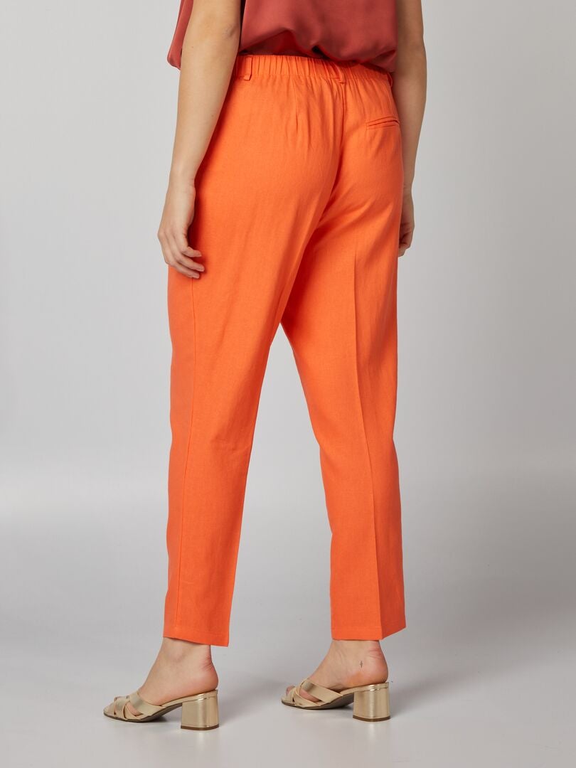 Pantalones ajustados de lino - NARANJA