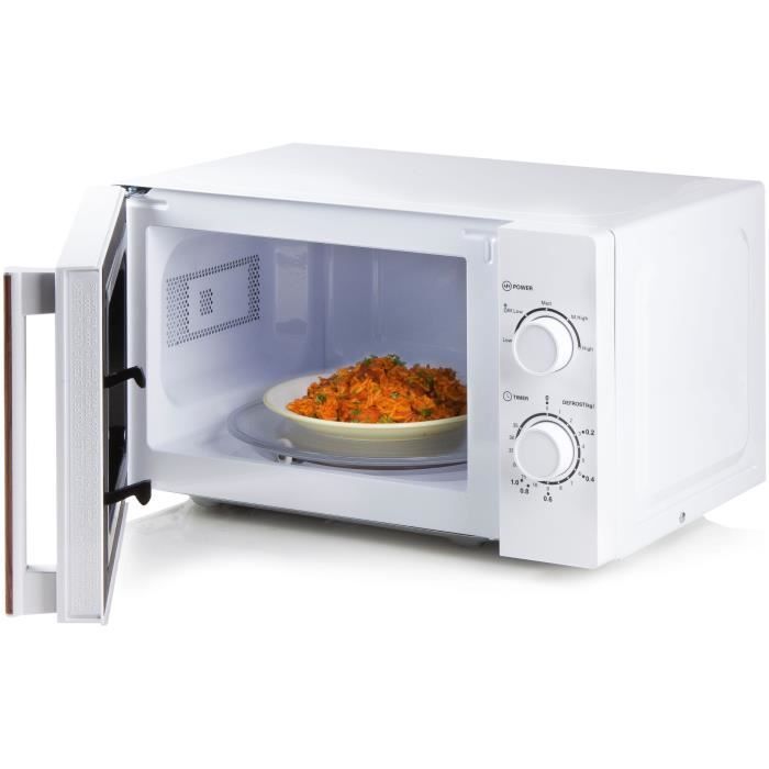 Horno microondas DOMO DO2720 - 20 L - 700 W - Temporizador de 35 minutos - Función de descongelación - 44 x 35,8 x 25,8 cm (ancho x profundidad x alto) - Blanco con acabado de madera