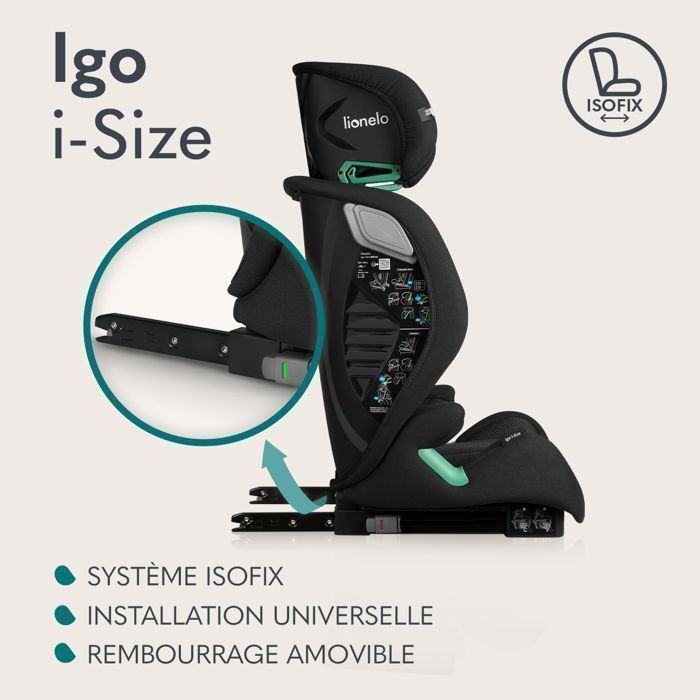 Silla de coche ISOFIX - LIONELO Igo i-Size - Asiento ancho - 100-150 cm - Protección lateral adicional - Grupo 2/3 - Gris