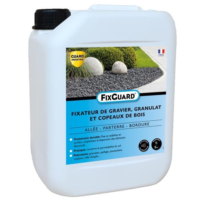 FixGuard - Legante per fissare ghiaia e trucioli di legno - Basta rastrellare - Fissa pietre sciolte per 3 anni - Resistente ai soffiatori per foglie - 5L - 10m²