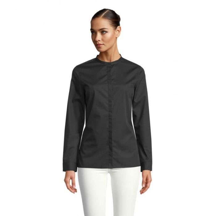 Camisa de mujer con cuello mandarín - Neoblu - BART WOMEN - Manga larga - Negra - Entallada