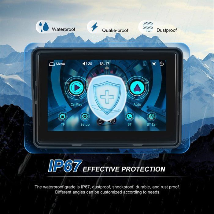 Pantalla de navegación GPS para motocicleta, pantalla inalámbrica, compatible con CarPlay y Android Auto, monitor portátil para motocicleta con certificación de resistencia al agua IP67.