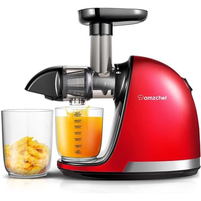 Extracteur de Jus AMZCHEF Lente 99.9% de Saveur Originale Juicer Presse à Froid Facile à Nettoyer sans BPA Rouge