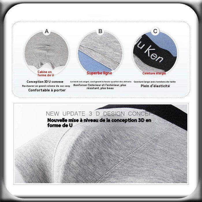 Lot de 5 Boxer Homme Coton, Caleçon Homme Naturel et Hypoallergénique à imprimé XD1070 Café Gris Rouge Bleu Noir