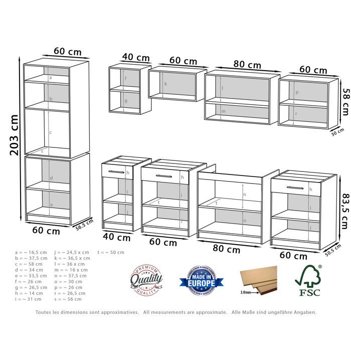 Cocina completa VIKI BLANCO MATE de 300 cm con columna de horno y 9 módulos de 18 mm.