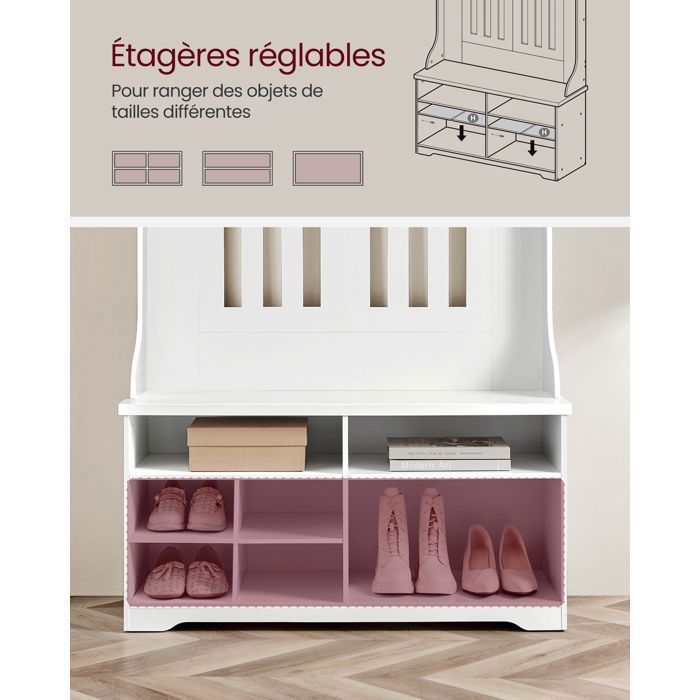 Vestiaire - VASAGLE - Meuble d'Entrée avec Crochets et Étagère Réglable - Moderne - Blanc