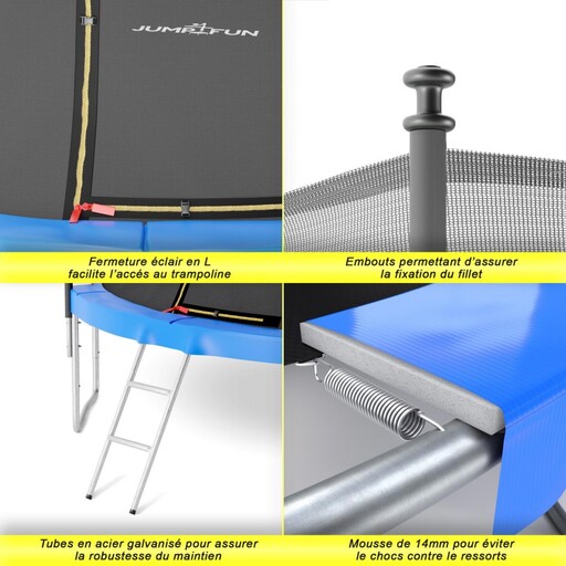 Trampoline de 305 cm (10 pieds) avec filet de sécurité, tapis de protection et échelle.