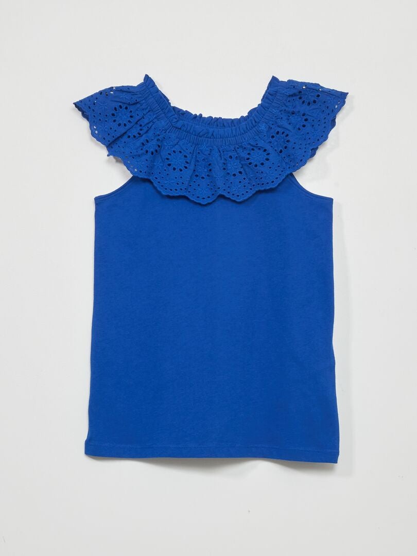 Camiseta sin mangas con bordado de punto inglés - azul