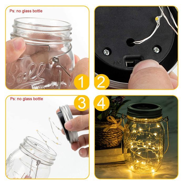 Juego de 6 tapas solares de vidrio para macetas, con 20 LED cada una y ganchos para decoración exterior (macetas no incluidas).