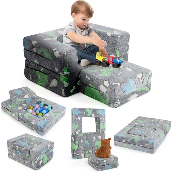 COSTWAY Canapé Enfants Modulaire Phosphorescent avec Coussin, Housse Lavable en Machine, Rembourrage en Mousse Haute Densité