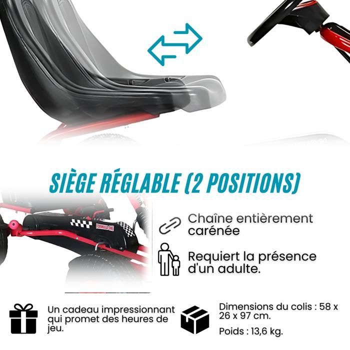 Go-Kart à Pédales - DEVESSPORT - Rouge - Siège Réglable - Frein à Main - Roues Gonflables