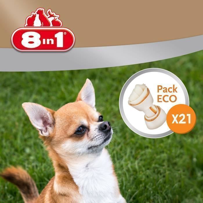 8in1 Delights XS Os de bœuf à mâcher pour chien de petite taille - Longue durée - sans céréales colorant arôme artificiel - 21 pcs