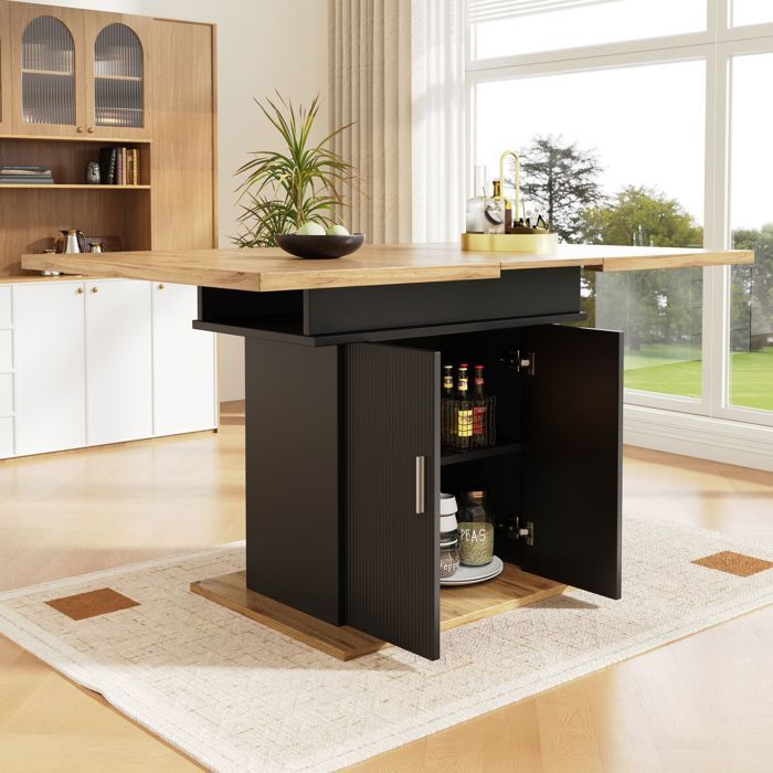 Table de cuisine 140x70, table extensible Table à manger, gain d'espace, rangement intégré, plateau laqué brillant