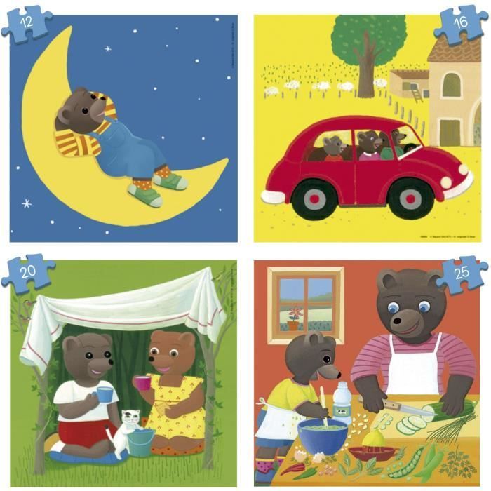 Puzzle - EDUCA - Petit Ours Brun : 4 puzzles progressifs pour enfants de 12 à 25 pièces dès 3 ans